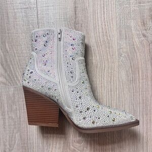 Embellished White Ankle Boots